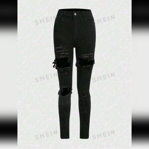 ROMWE Grunge Punk Ladder Ripped Skinny Jeans